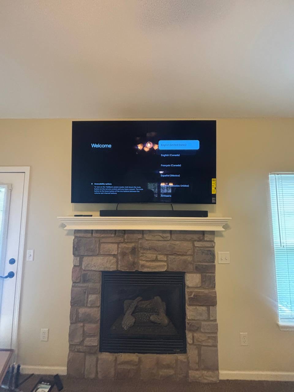 Stone fireplace installation