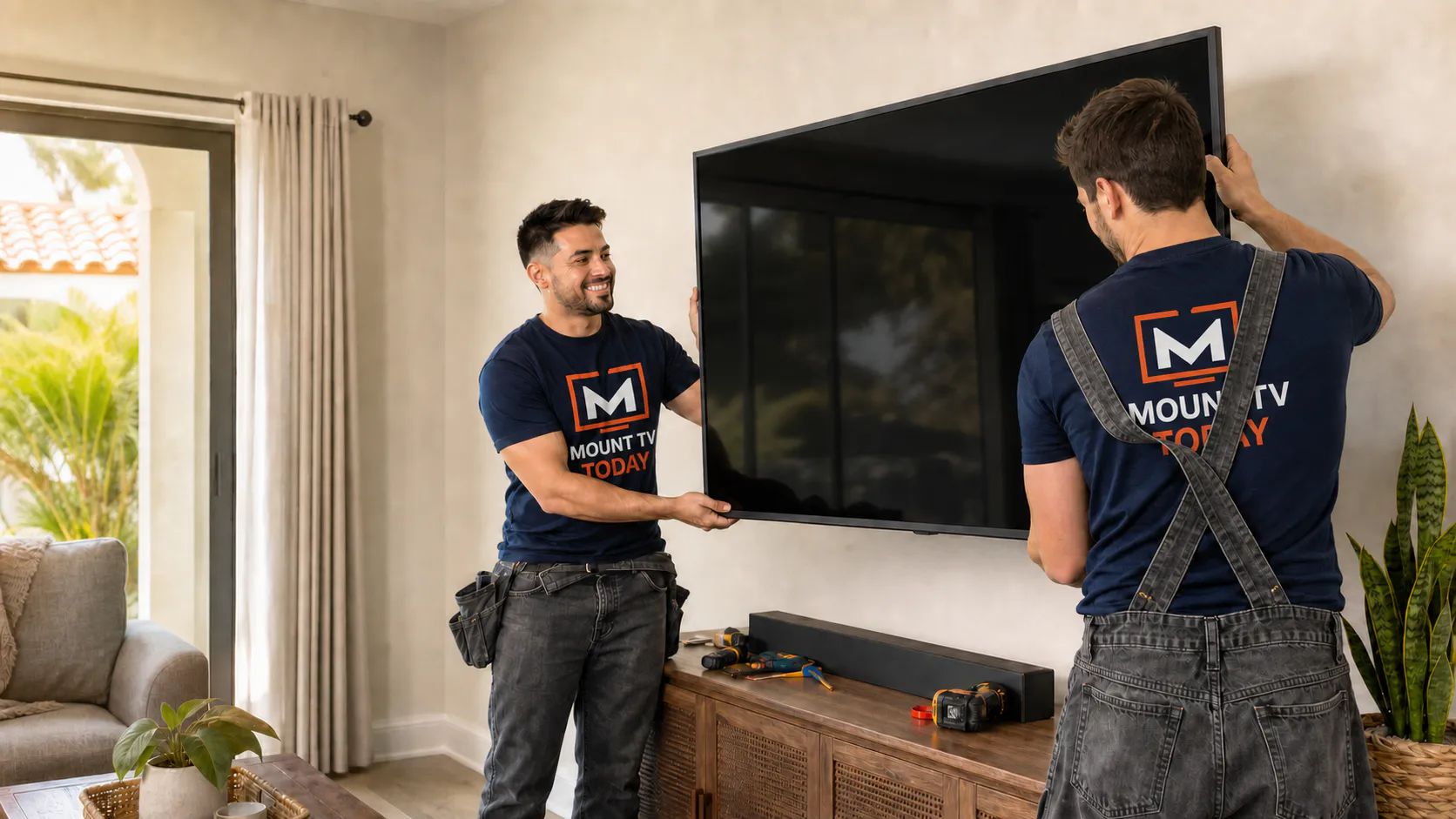 Mount TV Today technicians mounting a large television